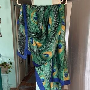 Peacock Feather Print Scarf 100% Silk
